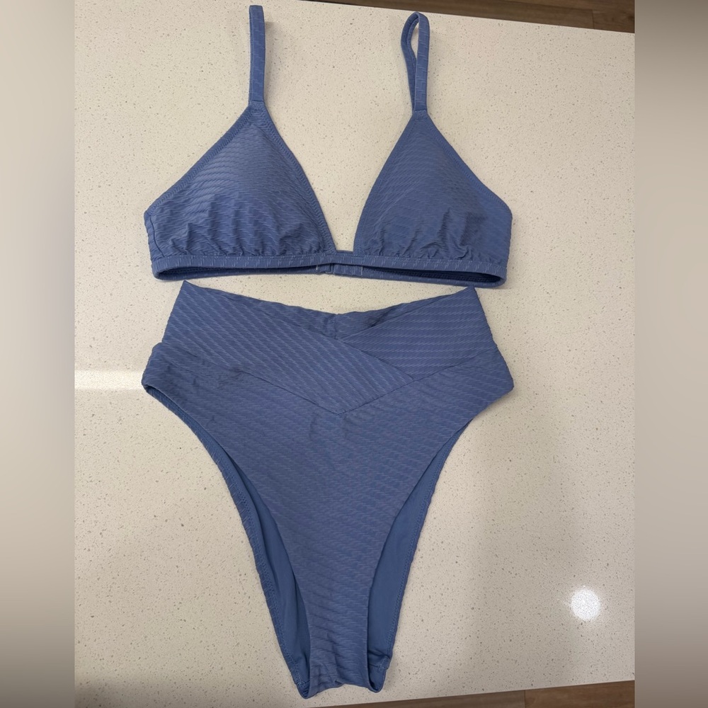 Aerie Dusty Blue High Waisted High Cut Cheeky Bikini Set